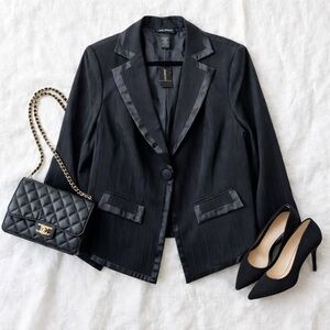 Lane Bryant Black Pinstripe Tuxedo Blazer Satin Trim Tailored Jacket Size 18